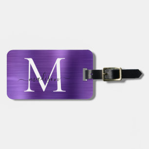 Donker Paarse Geborsteld Metalen Script Monogram S Bagagelabel