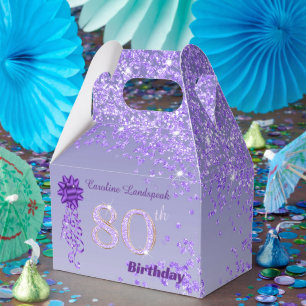 Donker Paarse glitter & lint 80ste verjaardag guns Bedankdoosjes