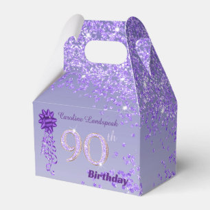Donker Paarse glitter & lint 90ste verjaardag guns Bedankdoosjes