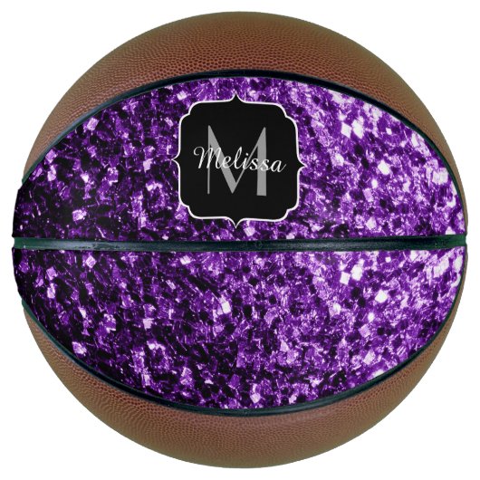 Donker paarse glitter sparkle bling Monogram naam Basketbal (Voorkant)