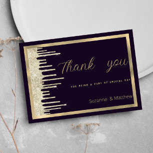 Donker paarse gouden luxe glitter druppels Dank u Kaart