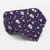Donker Paarse Halloween Skull Eyeballs Botten Patr Stropdas (Opgerold)