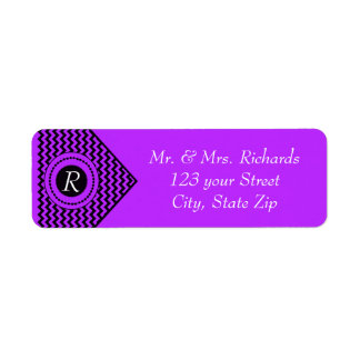 Donker Paarse Monogram Chevron Etiket
