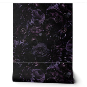 Donker Paarse Moody Gotische Pioenen Bloemen Nacht Behang