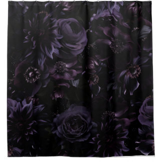 Donker Paarse Moody Gotische Pioenen Bloemen Nacht Douchegordijn