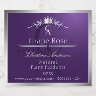 Donker Paarse Productlabel Zilveren Frame Monogram Likeurfles Etiket