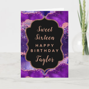 Donker Paarse Roze Agaat Sweet 16 Happy Birthday Kaart
