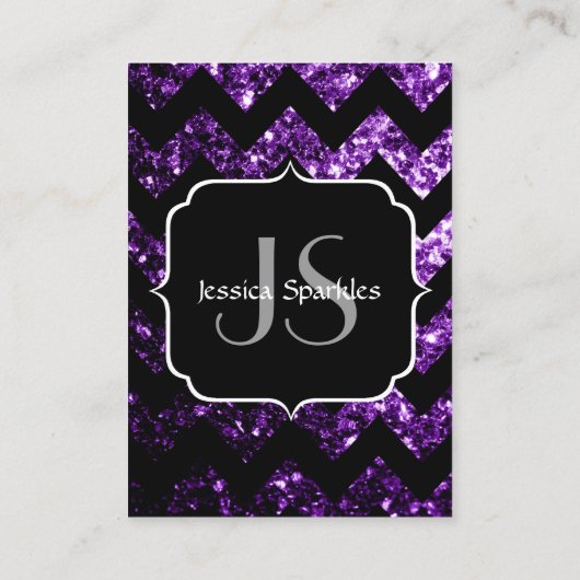 Donker Paarse sparkles zwart Chevron Monogram Visitekaartje (Achterkant)