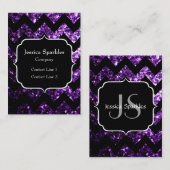 Donker Paarse sparkles zwart Chevron Monogram Visitekaartje (Voorkant / Achterkant)
