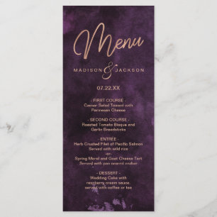 Donker Paarse Waterverf & Roos Gouden Bruiloft Men Menu