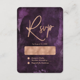 Donker Paarse Waterverf Roos Gouden Bruiloft RSVP Kaartje