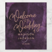 Donker Paarse Waterverf Roos Gouden Bruiloft Welko Wijn Etiket (Enkel label)