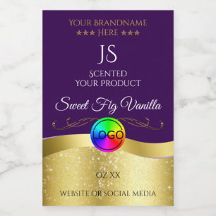 Donker Paarse Wavy Gouden Logo Monogram Productlab Voedselcontainer Etiket