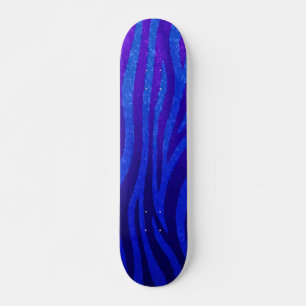 Donker Paarse Zebrapatroon op Neon Blauwe Ontwerp Skateboard