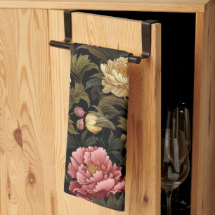 Donker pioen Bloemen Patroon Theedoek