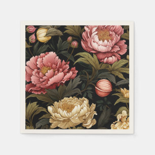 Donker  pioenroos Floral Patroon Papier Servet