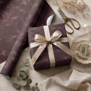 Donker Pruimen Bloempatroon Luxe Vintage Botanic Cadeaupapier