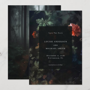 Donker Romantische Moody Floral bruiloft foto Save The Date