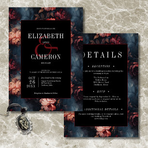 Donker Rood & Roze Bloemen Tweezijdig Huwelijk Kaart