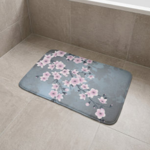 Donker Roze Grijsblauwe Kersenbloesem Bloemmotief Badmat