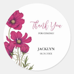 Donker Roze Kosmos Bloemen Dank u Verjaardag Ronde Sticker