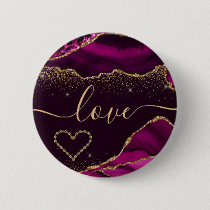Donker Roze & Nep Gouden Glitter Agate Valentijnsd Ronde Button 5,7 Cm