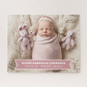 Donker Roze Pasgeboren Baby Meisje Geboorte Stats  Legpuzzel