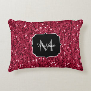 Donker roze rood magenta nepschittertjes Monogram Accent Kussen