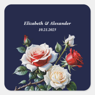 Donker roze witte rode rozen bloemenbruiloft vierkante sticker