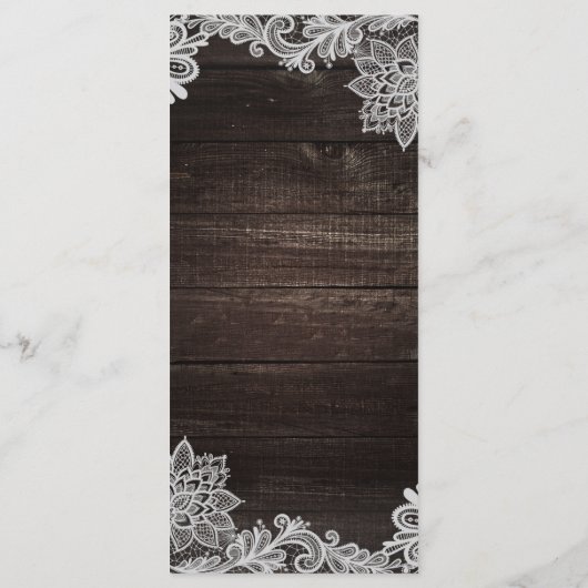 Donker Rustiek Hout & Elegant Kant Bruiloft Menu (Achterkant)