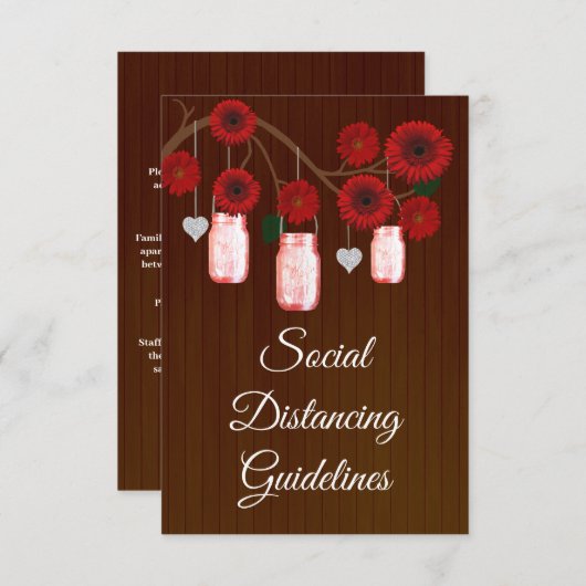 Donker Rustiek Rood Bloemen Mason Jar Veiligheidsm Informatiekaartje (Voorkant / Achterkant)