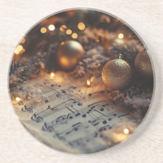 Donker Rustieke Kerst Musical Notes Ronde Zandsteen Onderzetter