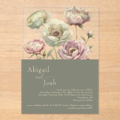 Donker Sage Roze & Sage Bloemen pioenen Acryl Acryl Uitnodigingen (Voorkant)