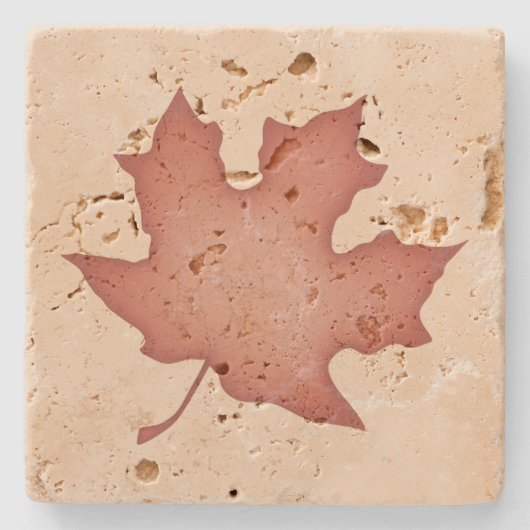 Donker Sinaasappel Leaf op Cream Stenen Onderzetter (Voorkant)