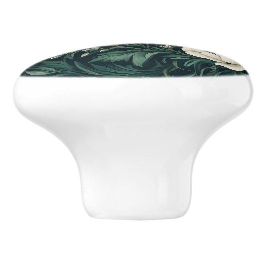 Donker smaragdgroene bloem keramische knop (Zijkant)