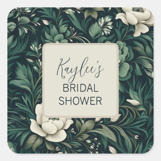 Donker smaragdgroene bloem vierkante sticker (Voorkant)