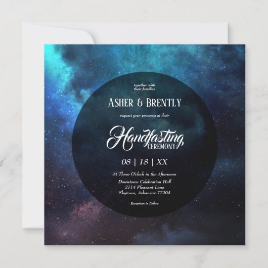 Donker Sterrenblauwe Nevel Modern Handfasting Kaart (Voorkant)