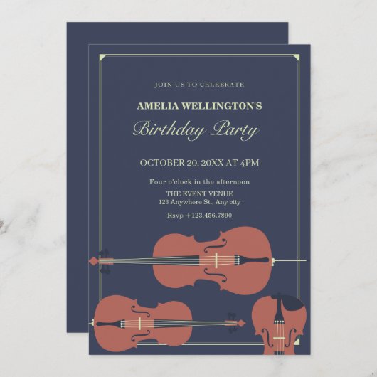 Donker stijlvolle viool cello klassieke verjaardag kaart (Voorkant / Achterkant)