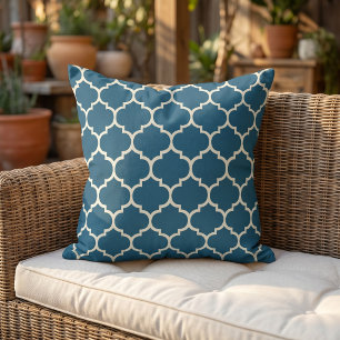 Donker Teal Blauw Groen Ivoor Quatrefoil Traliewer Buitenkussen