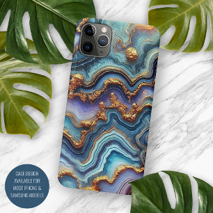 Donker Teal Blauw Paars Goud Marmer Kunstpatroon iPhone 11 Pro Max Hoesje