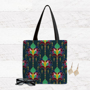 Donker Teal en Gouden Art Deco Bloemornament Draagtas