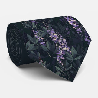 Donker Teal en Paarse Wisteria Bloemenkraagdas Stropdas