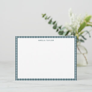 Donker Teal Gingham Rand Persoonlijk Stationery Notitiekaartje
