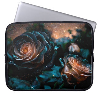 DONKER TEAL & PERZIK ANTIQUE ROZEN LAPTOP SLEEVE