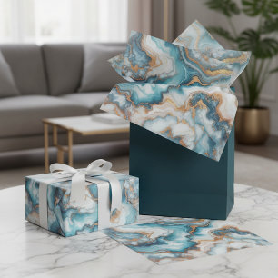 Donker Teal Turquoise Blauw Goud Marmer Kunstpatro Tissuepapier
