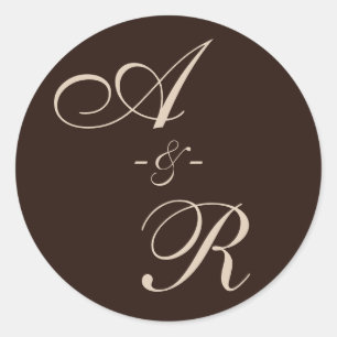 Donker Terracotta Monogram Bruiloft Ronde Sticker