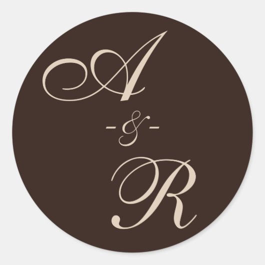 Donker Terracotta Monogram Bruiloft Ronde Sticker (Voorkant)