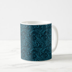 Donker turquoise bloemendamaskpatroon koffiemok