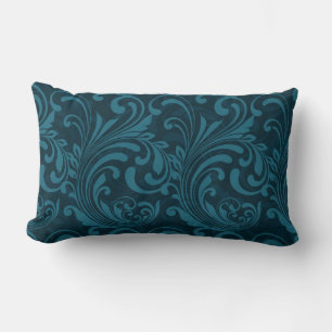 Donker turquoise bloemmotief damastpatroon kussen