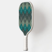 Donker Turquoise en Grijze Argyle met Witte Steek Pickleball Paddle (Links)